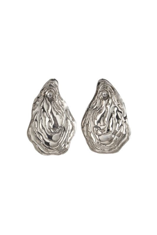 HANDMADE METAL EARRINGS COUTURE IN SHAPE OF A LARGE OYSTER WITH CLIP MECHANISM