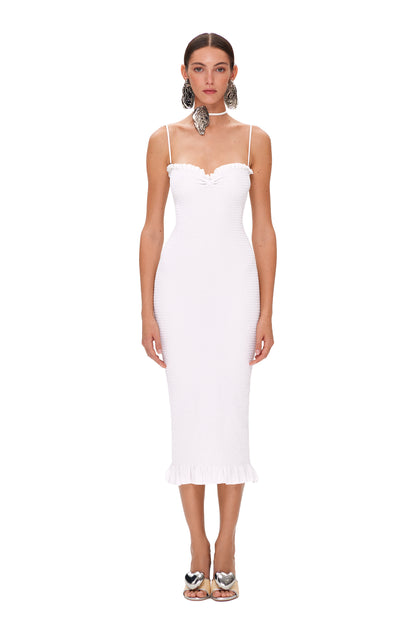 LYCRA GATHERED LONG DRESS OPEN BACK