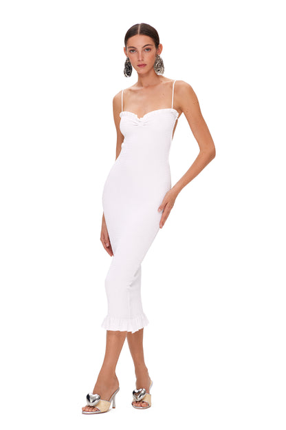 LYCRA GATHERED LONG DRESS OPEN BACK