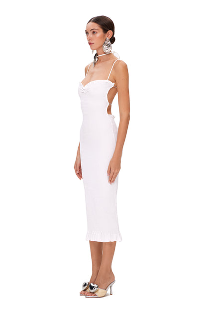 LYCRA GATHERED LONG DRESS OPEN BACK