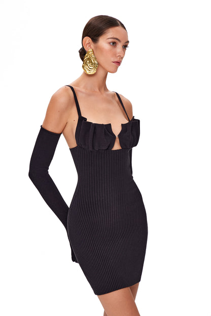 KNITTED MINI DRESS WITH THIN STRAPS AND SHELL BRA