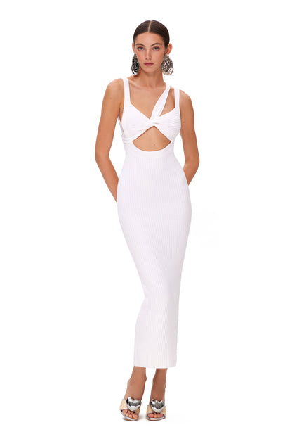 KNITTED LONG DRESS WITH TIE TOP AND OPEN BACK