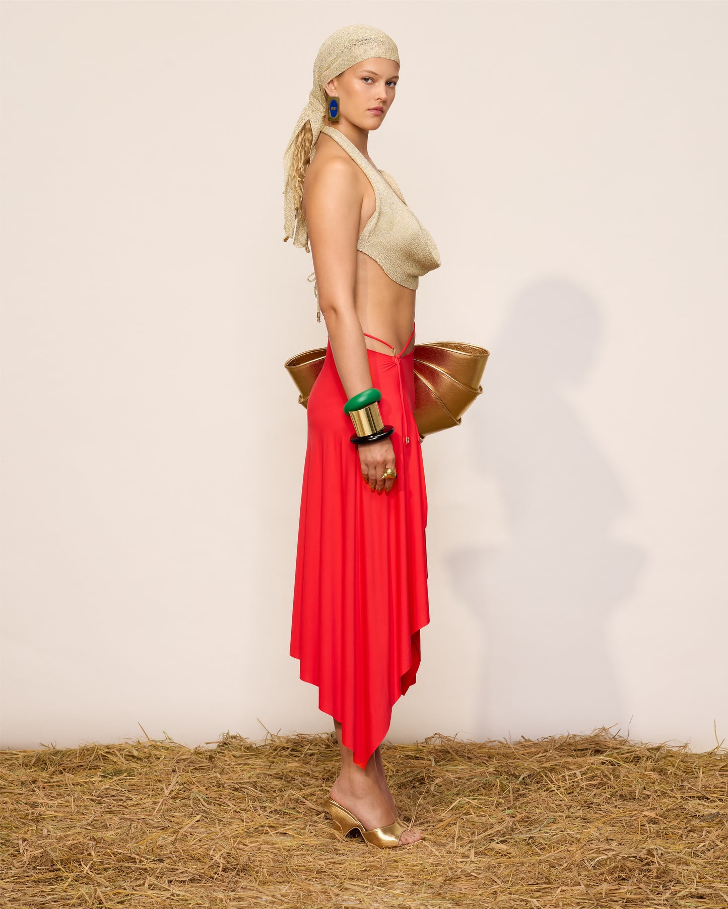 JERSEY ASYMMETRICAL SKIRT WITH SMALL METAL HOOK DECOR COLOR RED