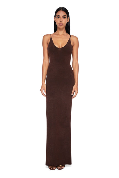 KNITTED MAXI DRESS WITH TWO HIGH SLITS AND OPEN BACK