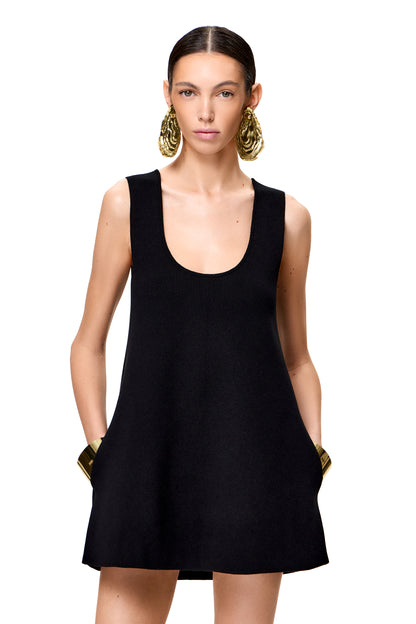 KNITTED 60S MINI DRESS WITH POCKETS COLOR BLACK