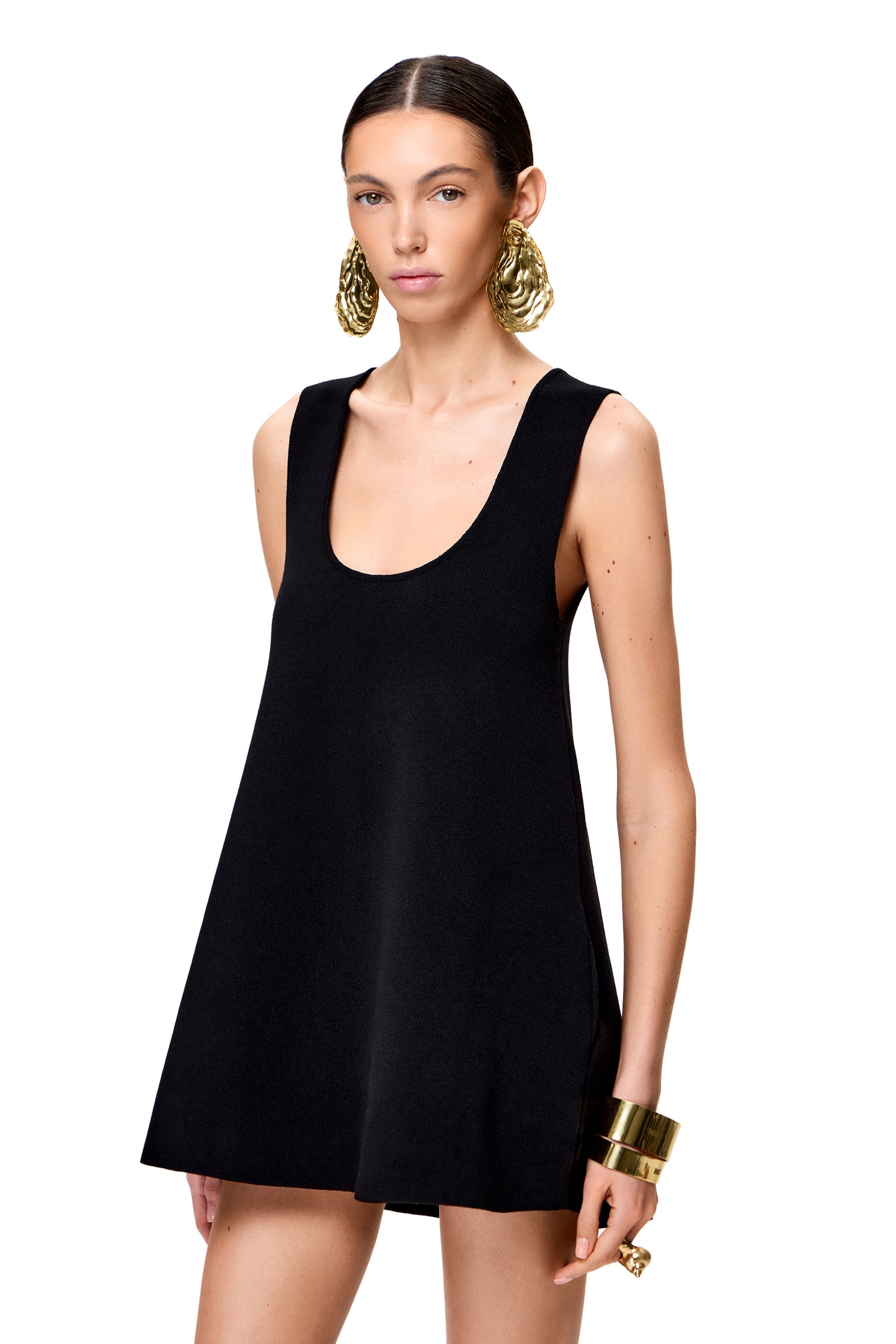 KNITTED 60S MINI DRESS WITH POCKETS COLOR BLACK