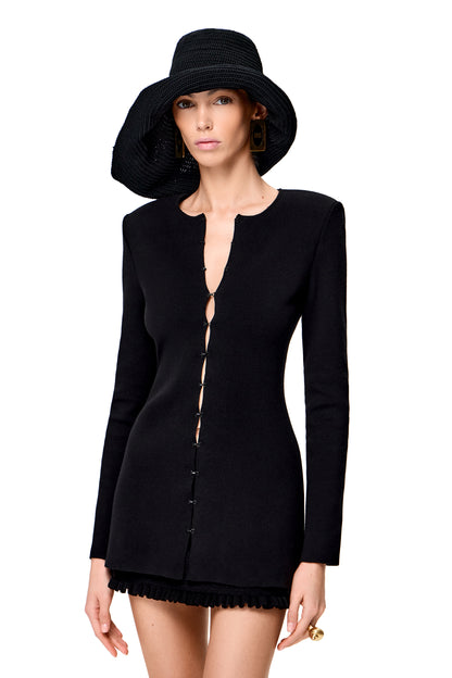 KNITTED LONG SLEEVES COUTURE JACKET WITH SMALL HOOKS COLOR BLACK