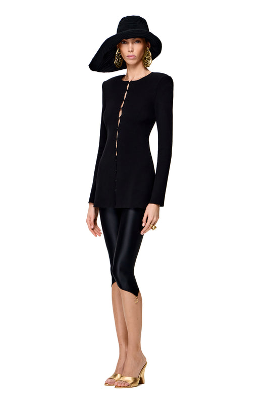 KNITTED LONG SLEEVES COUTURE JACKET WITH SMALL HOOKS COLOR BLACK