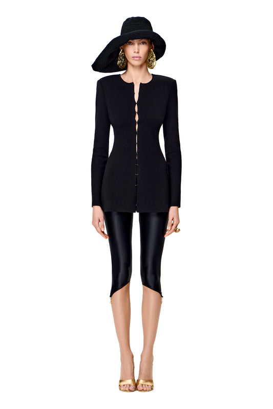 KNITTED LONG SLEEVES COUTURE JACKET WITH SMALL HOOKS COLOR BLACK