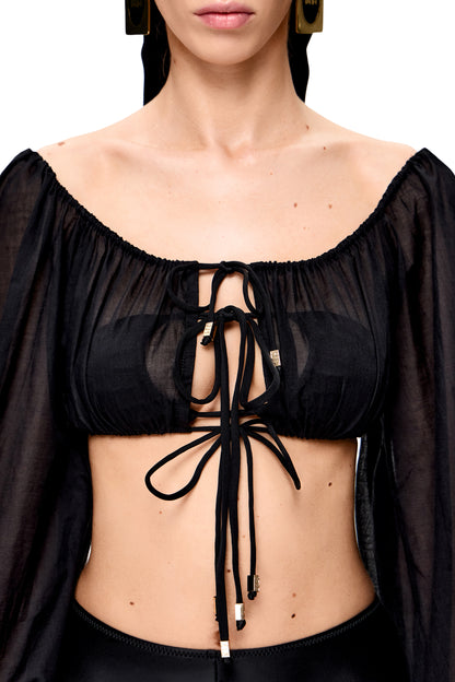COTTON LONG SLEEVES CROP TOP COLOR BLACK