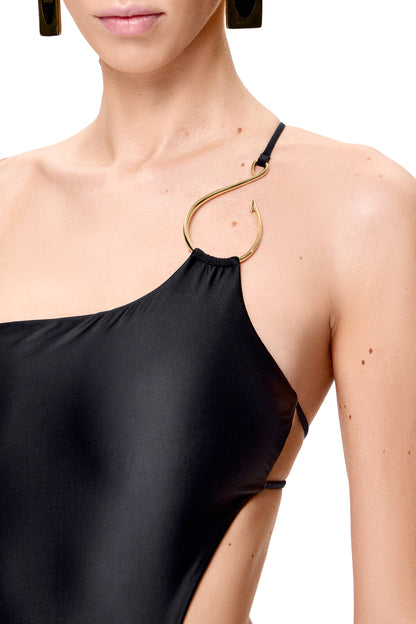 LYCRA ONE PIECE SWIMSUIT WITH BIG HOOK DECOR COLOR BLACK