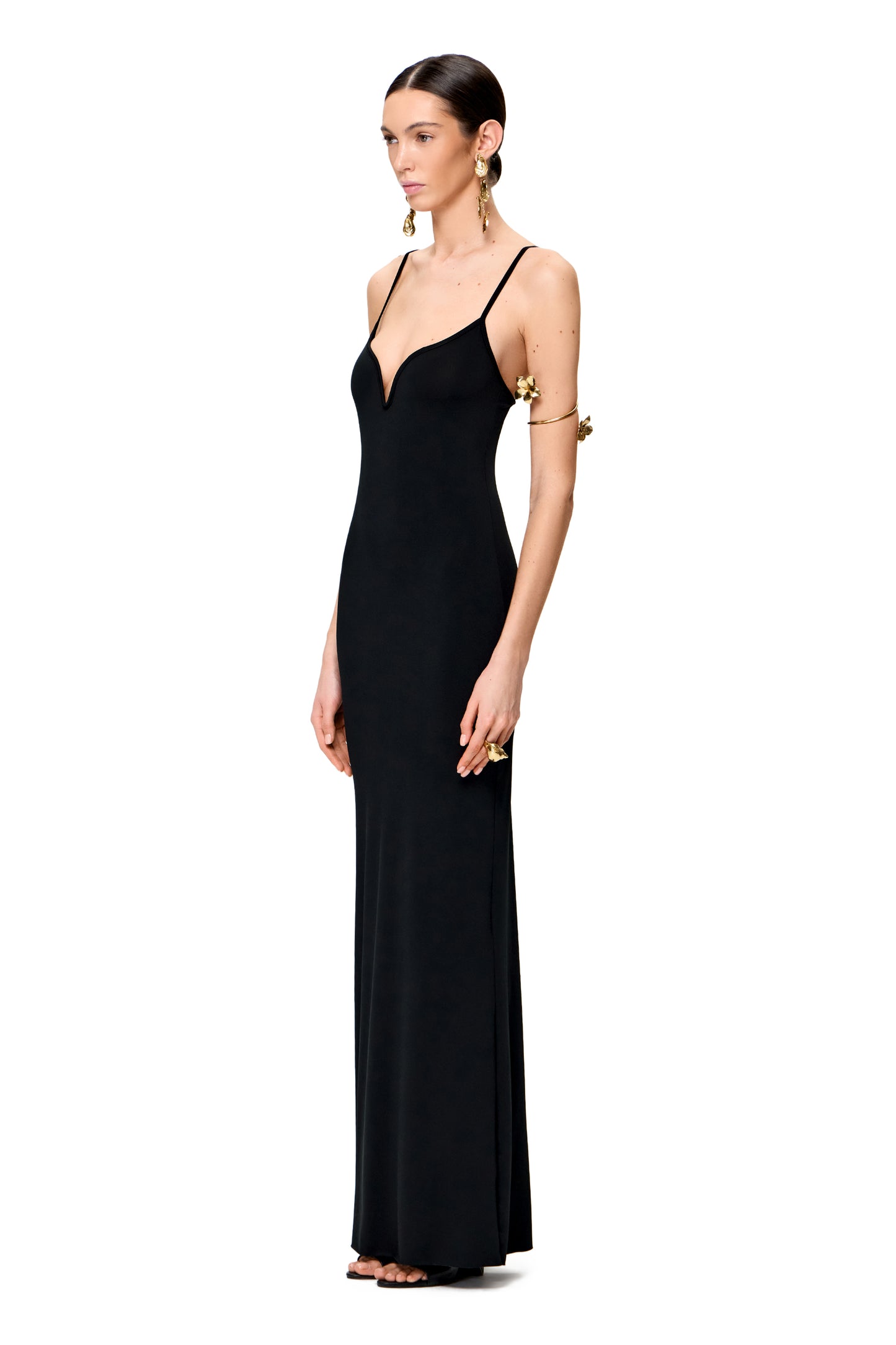 JERSEY MAXi DRESS V-NECKLINE COLOR BLACK