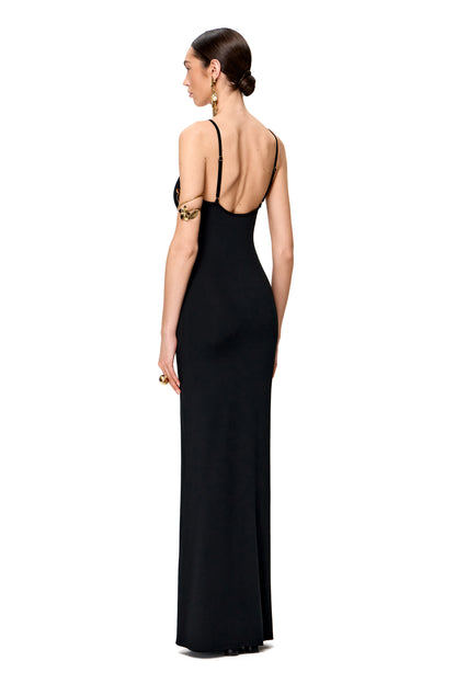 JERSEY MAXi DRESS V-NECKLINE COLOR BLACK