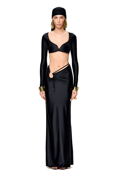 LYCRA THIN V-SHAPED NECKLINE CROP TOP COLOR BLACK