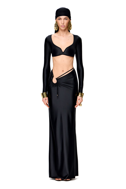 LYCRA THIN V-SHAPED NECKLINE CROP TOP COLOR BLACK