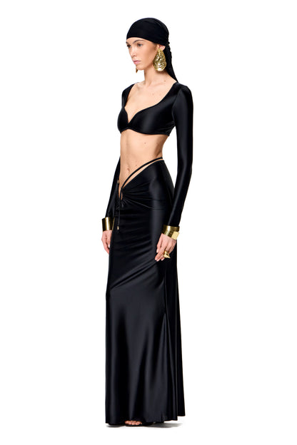 LYCRA THIN V-SHAPED NECKLINE CROP TOP COLOR BLACK
