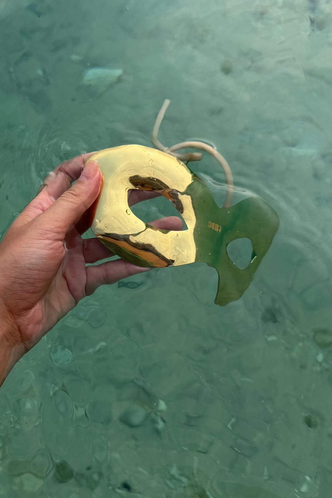 HANDMADE SCULPTURAL BASE METAL MASK WITH KR LOGO COLOR GOLD