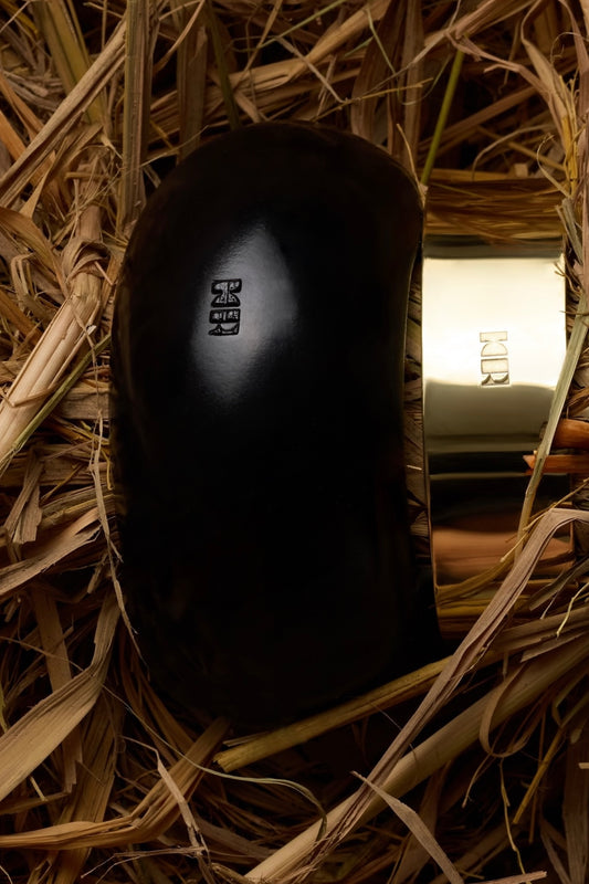 HANDMADE SET MEDIUM METAL BRACELET WITH WOODEN BRACELET KR LOGO GOLD/BROWN