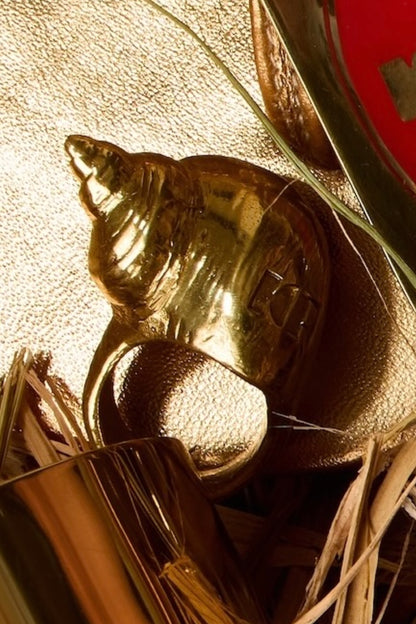 HANDCRAFTED METAL SNAIL RING WITH KR LOGO, GOLD COLOR, ONE SIZE