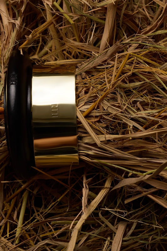 HANDMADE SET SMALL METAL BRACELET WITH WOODEN BRACELET KR LOGO GOLD/BROWN