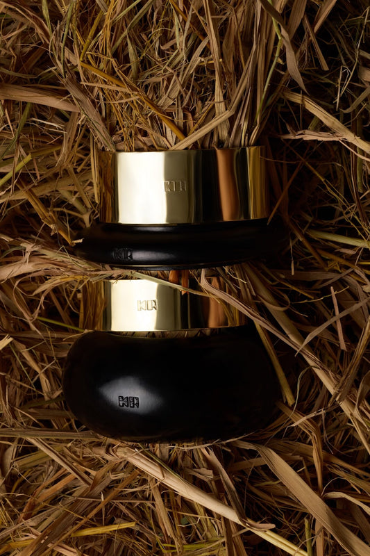 DOUBLE SET: KR METAL BRACELETS (MEDIUM & SMALL) WITH WOODEN BRACELETS GOLD/BROWN