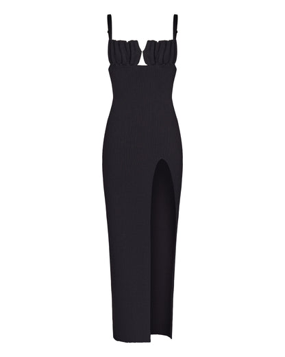 KNIT DRESS WITH SEASHELLS BREAST AND HIGH SLIT