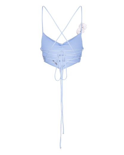 LACE-UP KNIT TOP WITH OPEN BACK