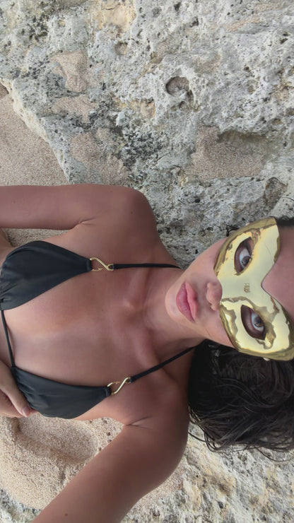 HANDMADE SCULPTURAL BASE METAL MASK WITH KR LOGO COLOR GOLD